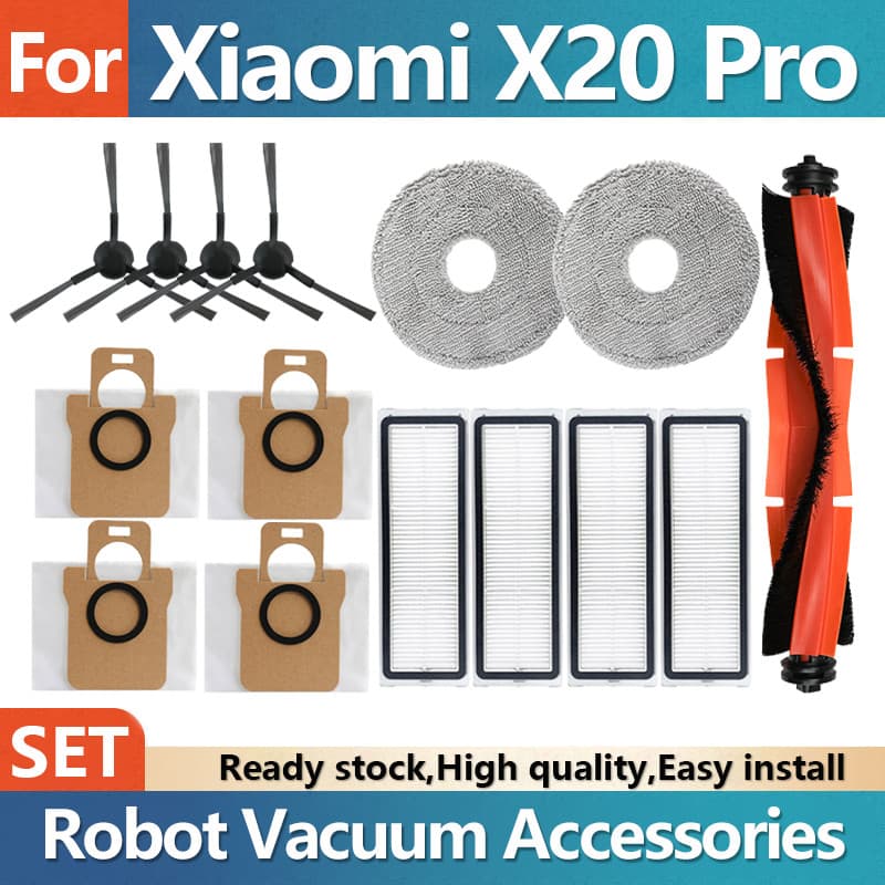 Para Xiaomi Robot Vacuum X20 Pro D102GL Robô Aspirador Acessórios De Filtro Escova Lateral Principal Mop Saco De Pó