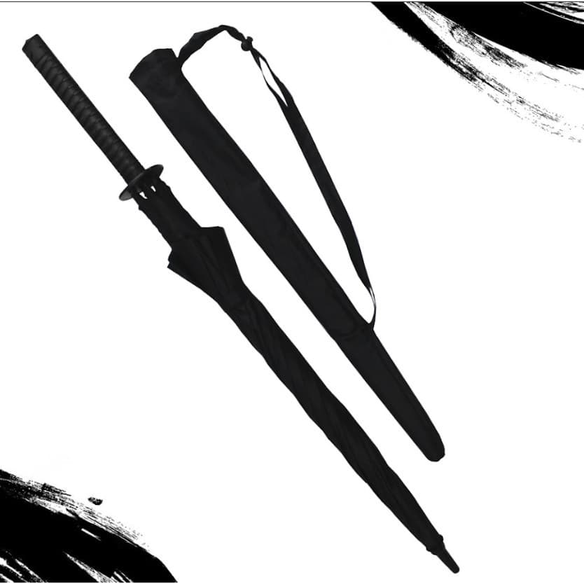 Guarda Chuva Automático Cosplay Espada Katana Samurai Cor Preto Desenho Do Tecido Liso