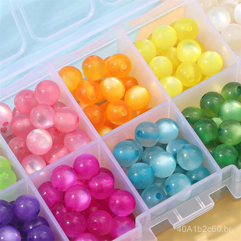 Kit de material de contas redondas de resina imitação olho de gato para fazer correntes de celular, correntes para pendu