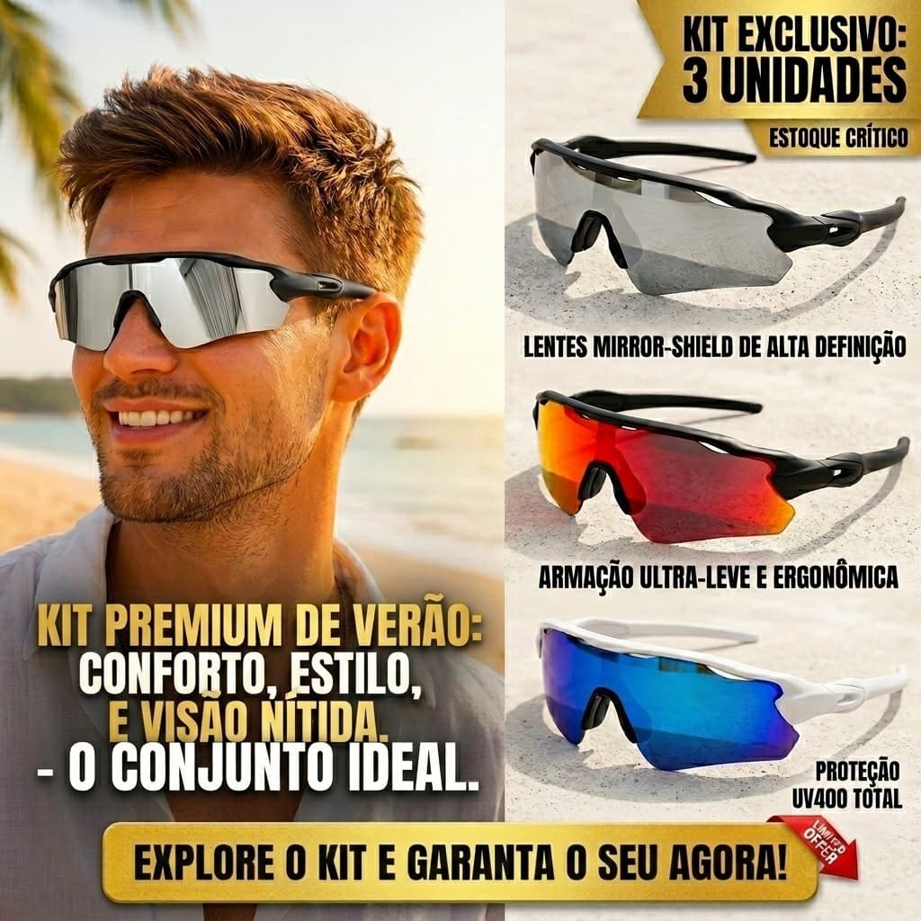 Kit 3 Óculos Polarizado UV400 Esportivo Masculino Feminino Corrida Ciclismo Praia Alta Proteção