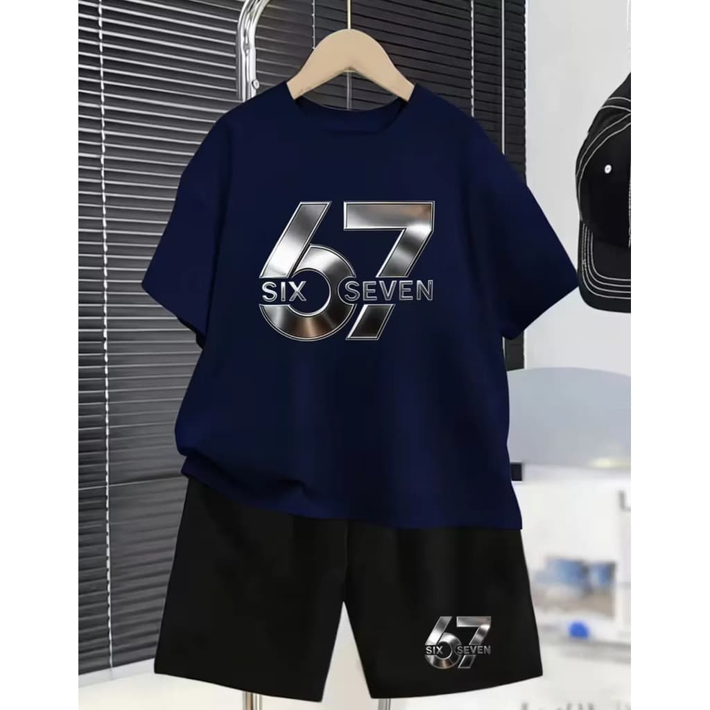Conjunto Infantil Six Seven Camiseta + Short Verão Menino Roupa de Verão Streetwear Tendência 2026 Roupa Leve e Estilosa