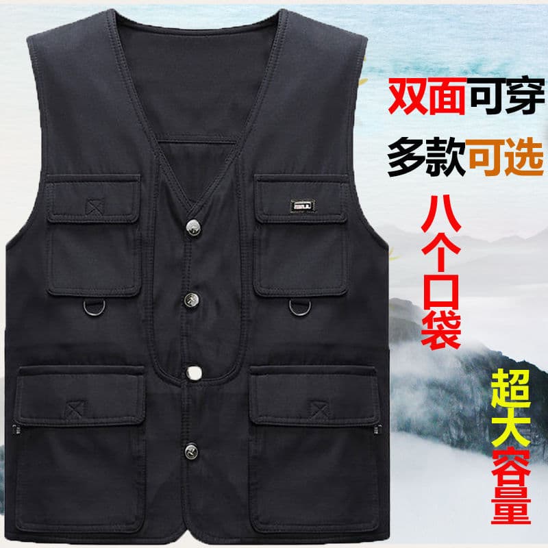 Colete de câmera colete pai usar colete Casual. primavera verão outono colete masculino Multi-bolso meia-idade idosos pe