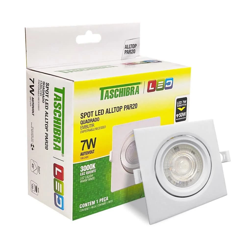 Spot de Embutir Taschibra Quadrado ALLTOP 7W 3,000K Luz Quente Uso Interno Ambiente Aconchegante SB