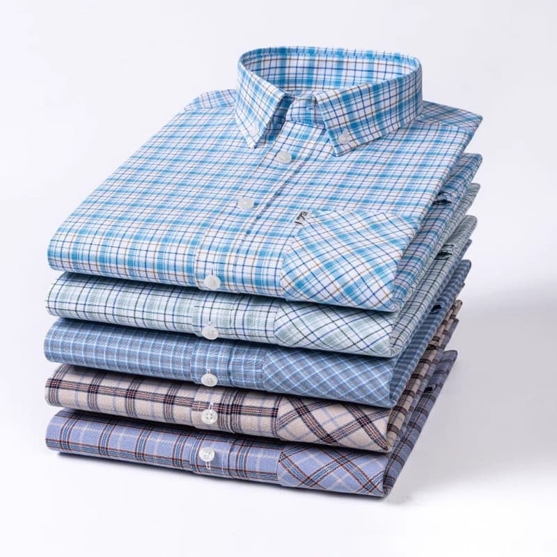 Algodão Oxford girando camisa xadrez de manga comprida camisa Casual masculina não-ferro verão profissional macacão de m