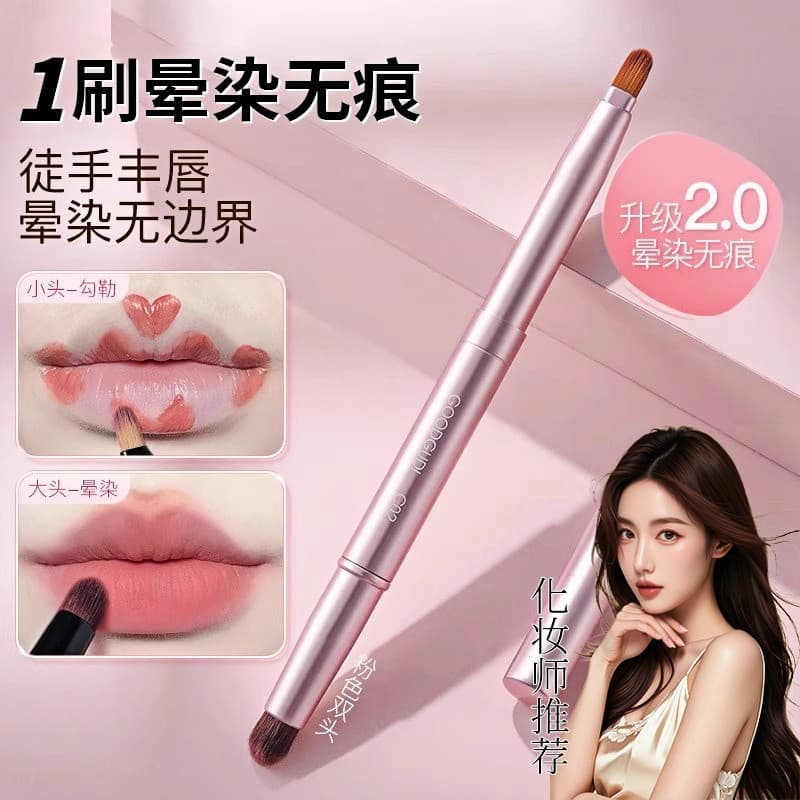 Pincel labial de duas cabeças, pincel portátil para corretivo, manchas, pincel profissional de maquiagem, delineador lab