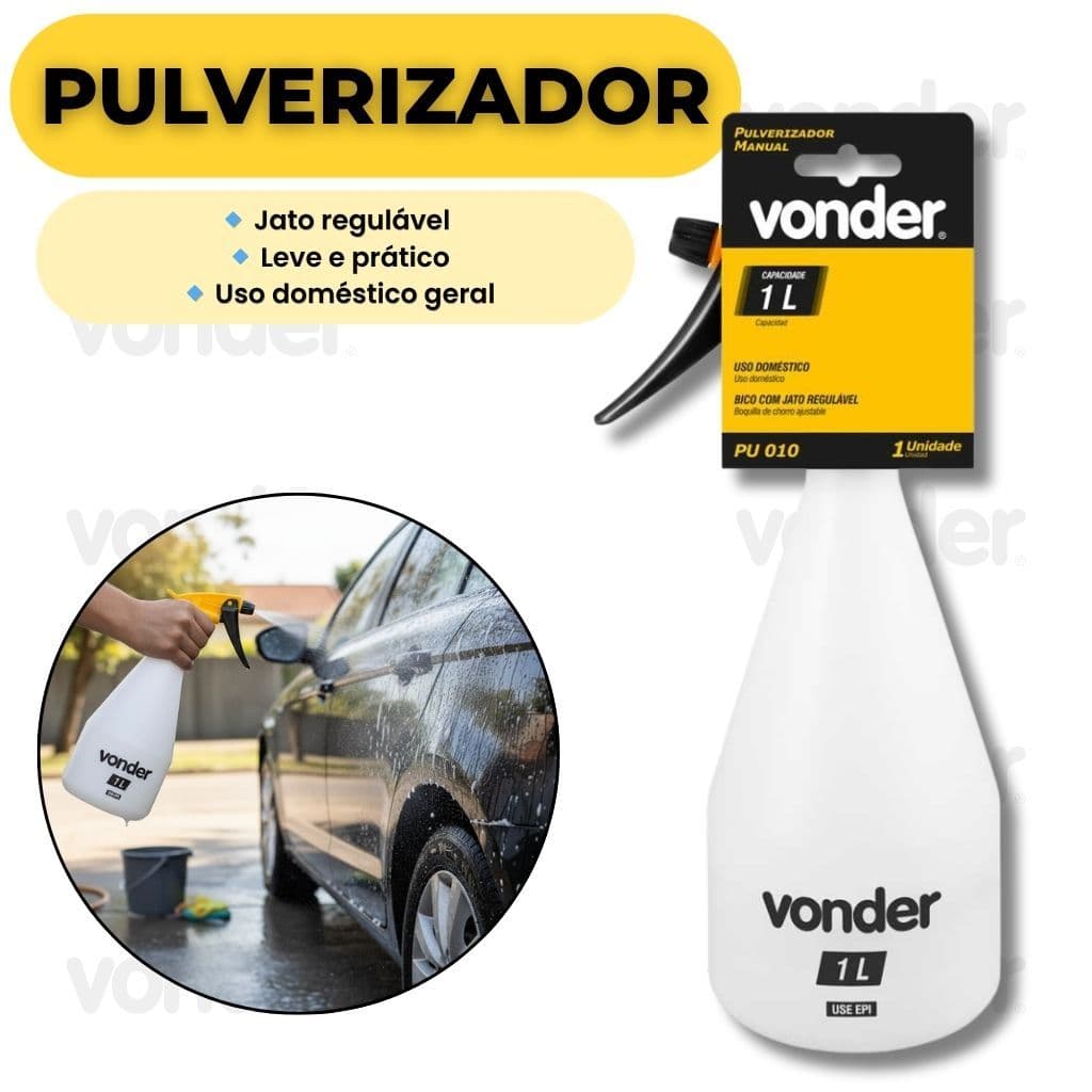 Pulverizador Manual 1L Vonder Doméstico Bico Regulável Spray Limpeza Jardim Resistente Top Oferta