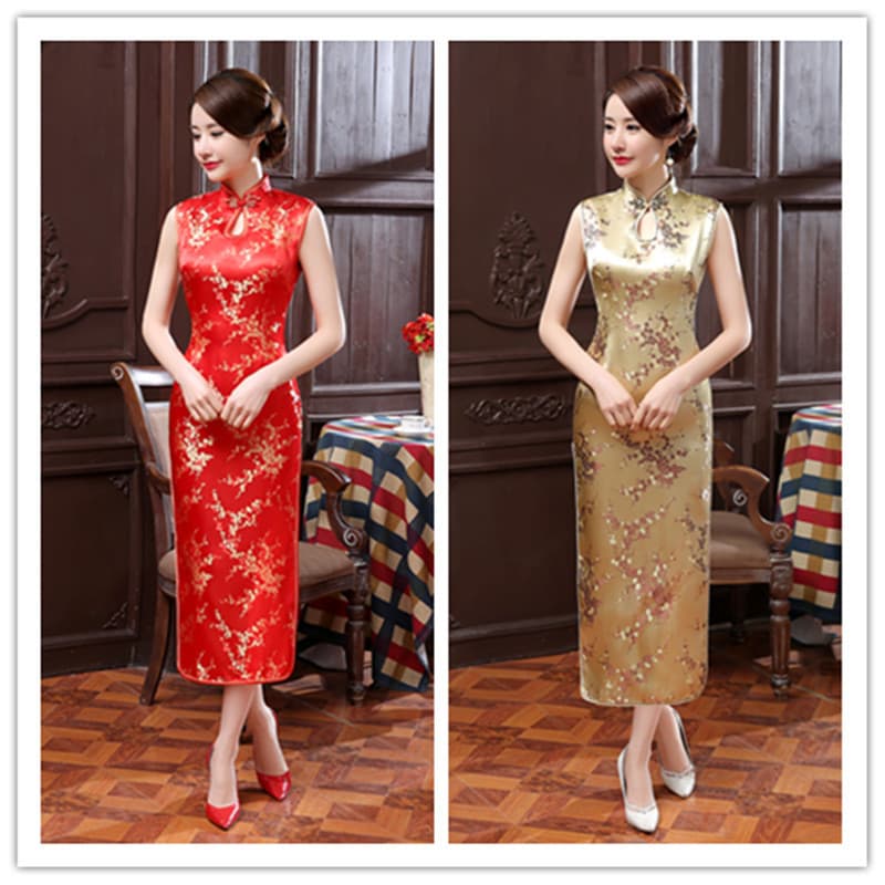 Atacado longo brocado cheongsam Split cheongsam desempenho T Taixiu festa cheongsam fino ajuste Retro melhorado J3036