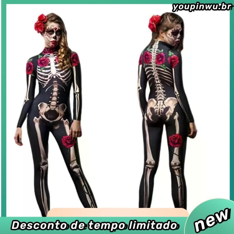 Adulto Estiramento bodysuit cosplay Desempenho De Palco Halloween Esqueleto Macacão Impresso Rosa Traje