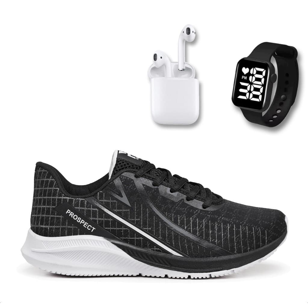 Tênis Masculino Prospect Spark Super Leve Confortável + Fone + Relógio Led