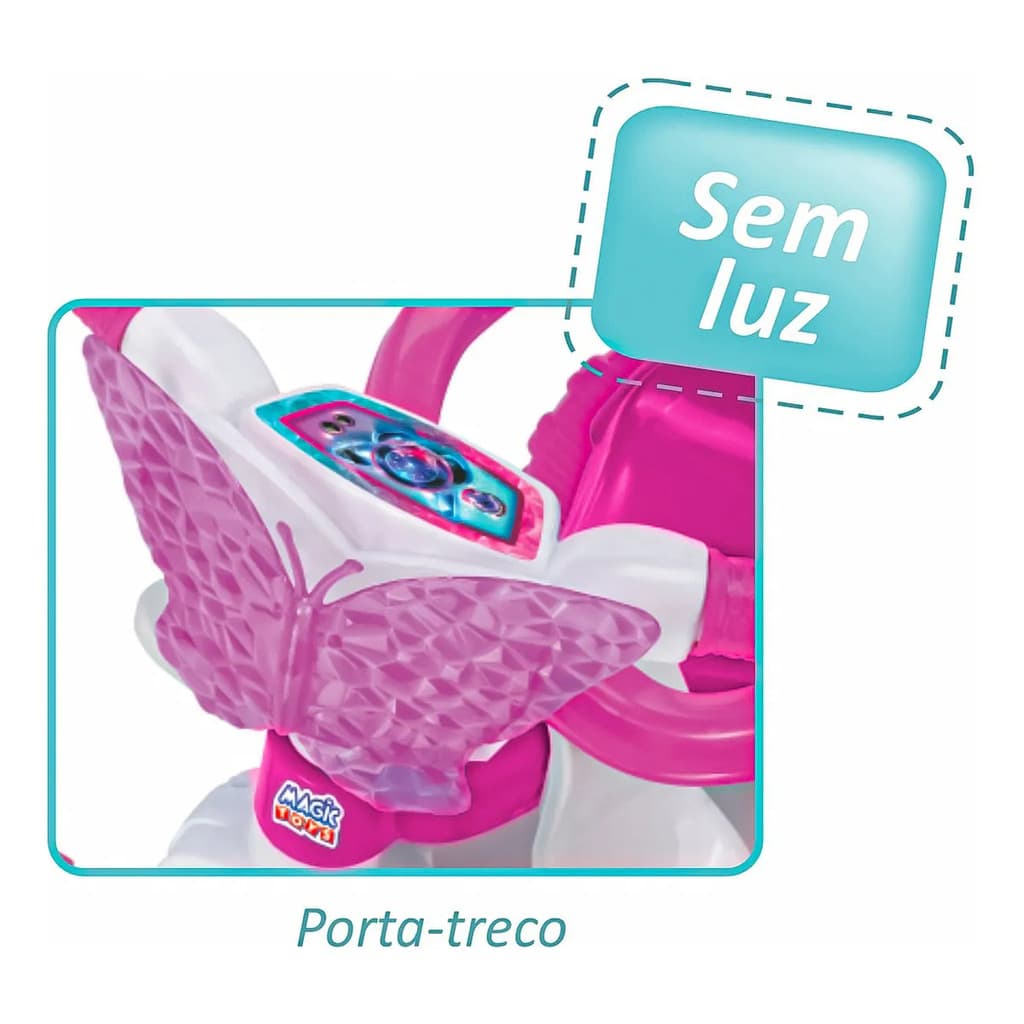 Motoca Triciclo Infantil Butterfly Rosa com Haste Removível e Apoio para os Pés/sem luz e som