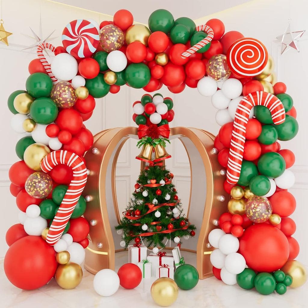 AobkDeco Kit de Arco de Balões de Natal com Balões Vermelhos, Brancos, Dourados e Verde Escuro, Balões Metalizados em Fo