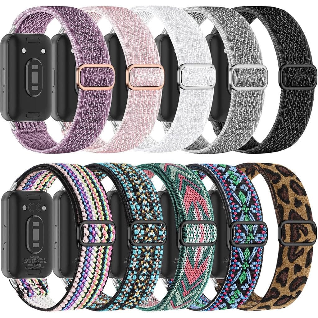 Pacote com 10 Pulseiras de Nylon Elásticas Compatíveis com Samsung Galaxy FIT 3, Pulseiras Esportivas Ajustáveis, Macias