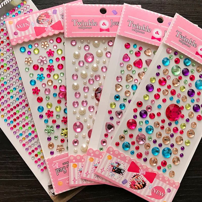 5 Folhas Adesivos Acrílicos Coloridos De Rhinestone Deco DIY Material Mini Decalques Pérola 3D Diamond Stickers