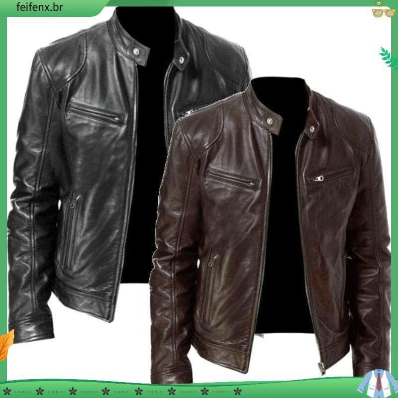 Homens bonitos, europeus e americanos, homens, jaquetas de couro masculino, adolescentes, coleira vertical, punk, motoc