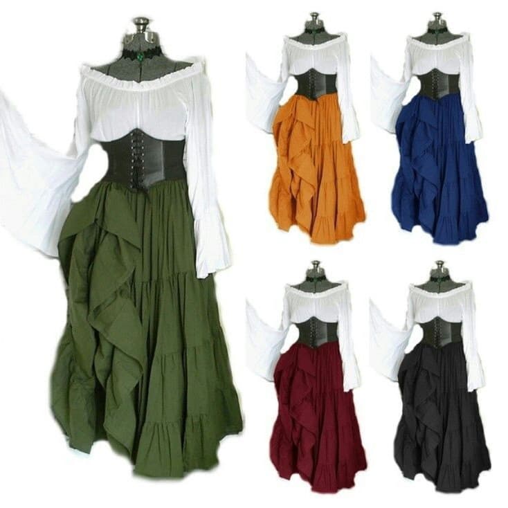 2019 novo estilo festa vestido de manga comprida feminino renascentista roupas medievais