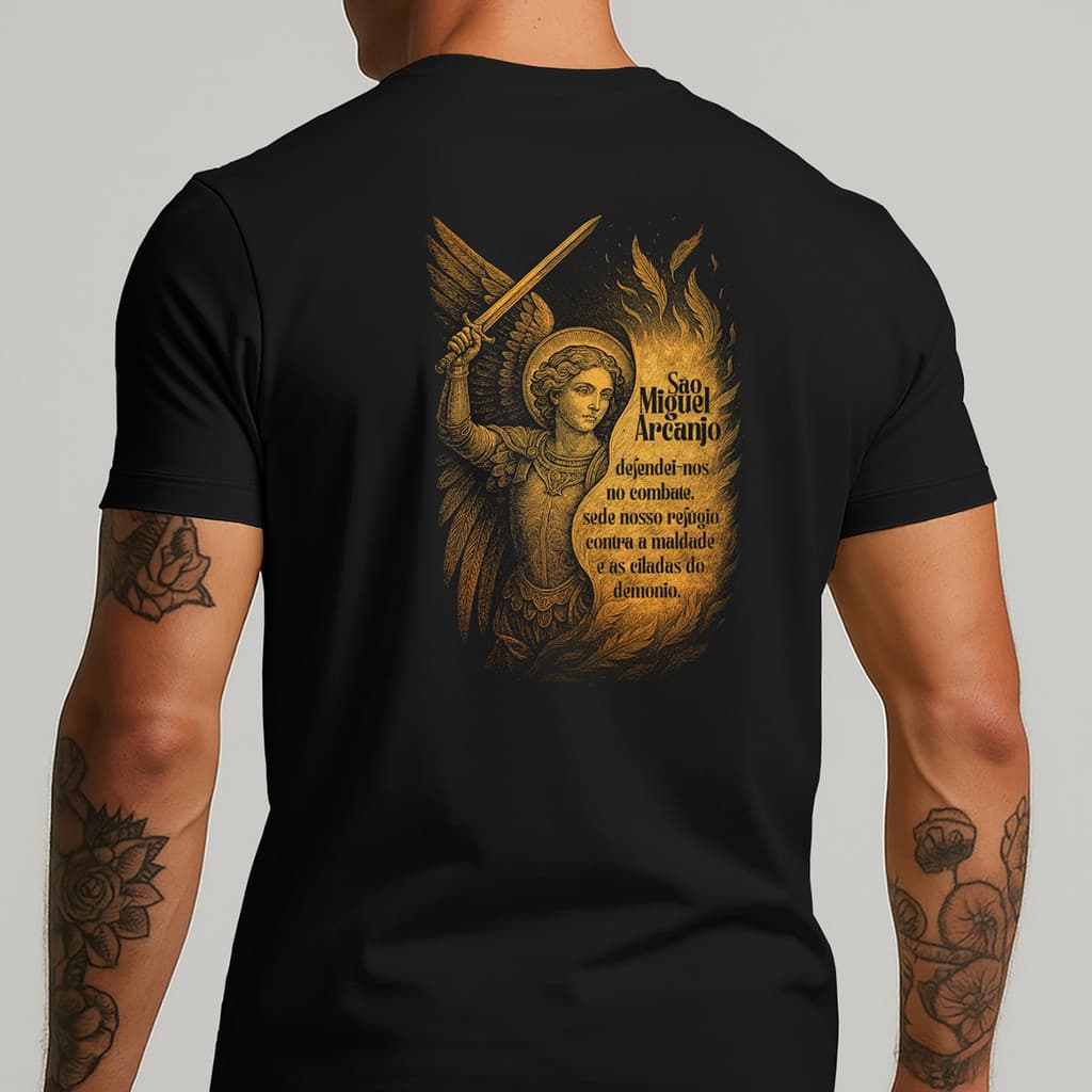 Camiseta Masculina São Miguel Arcanjo  Medalha 100%  Algodão