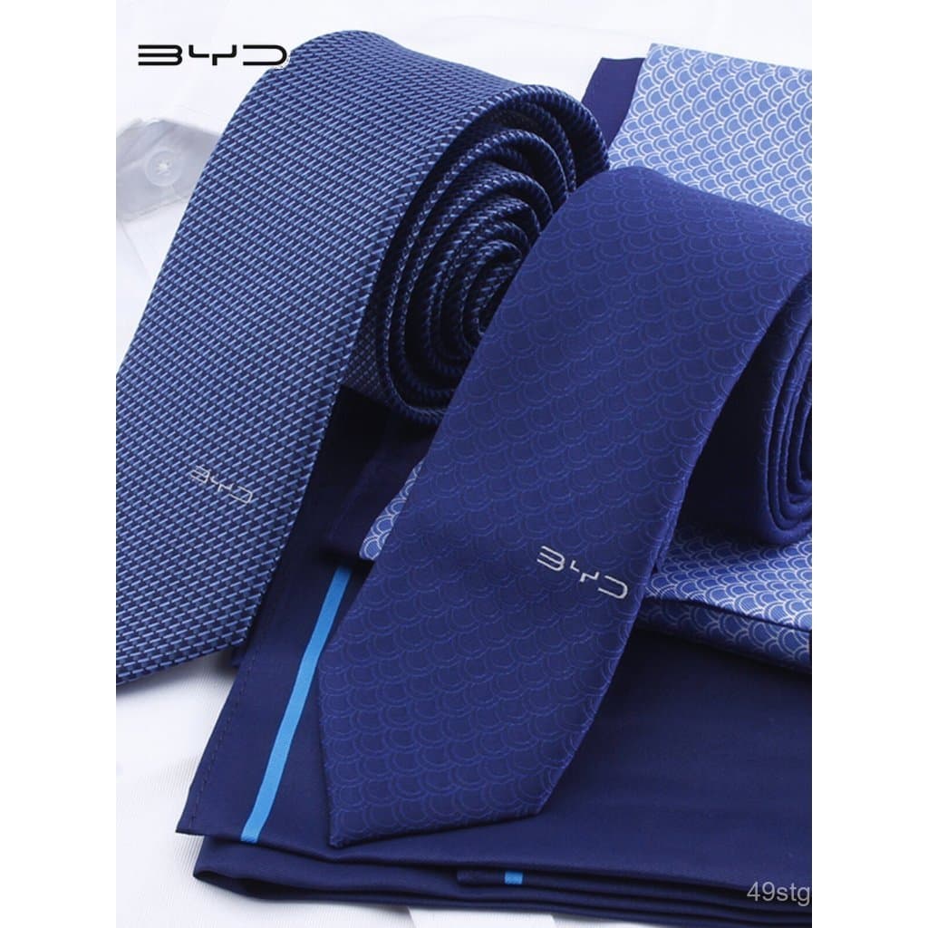 Gravata New Dynasty BYD, gravata azul listrada Ocean Dynasty E-Net BYD, gravata masculina original de fábrica feita sob