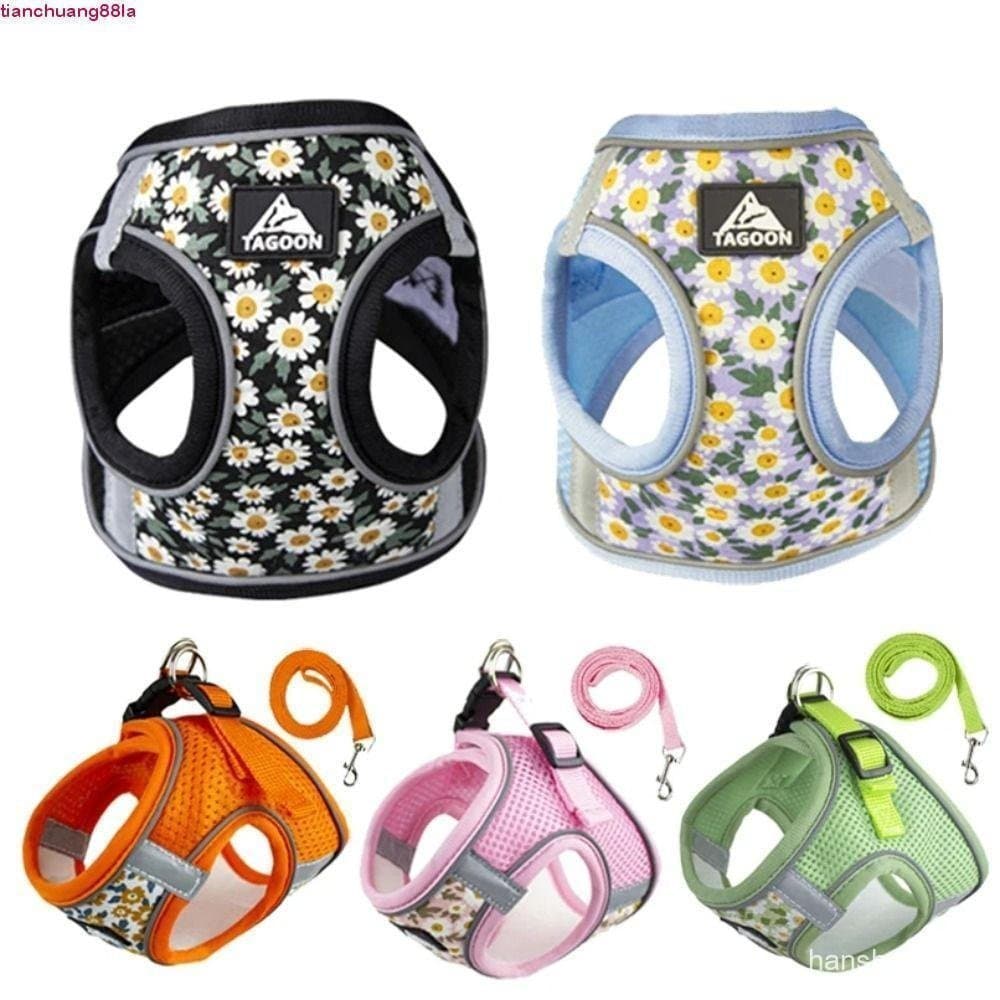Arnês Para Animais De Estimação TIANCHUANG , Conjunto De Trela Reflexiva Anti-Fuga Cães , Meash Floral Sem Puxar Alça De