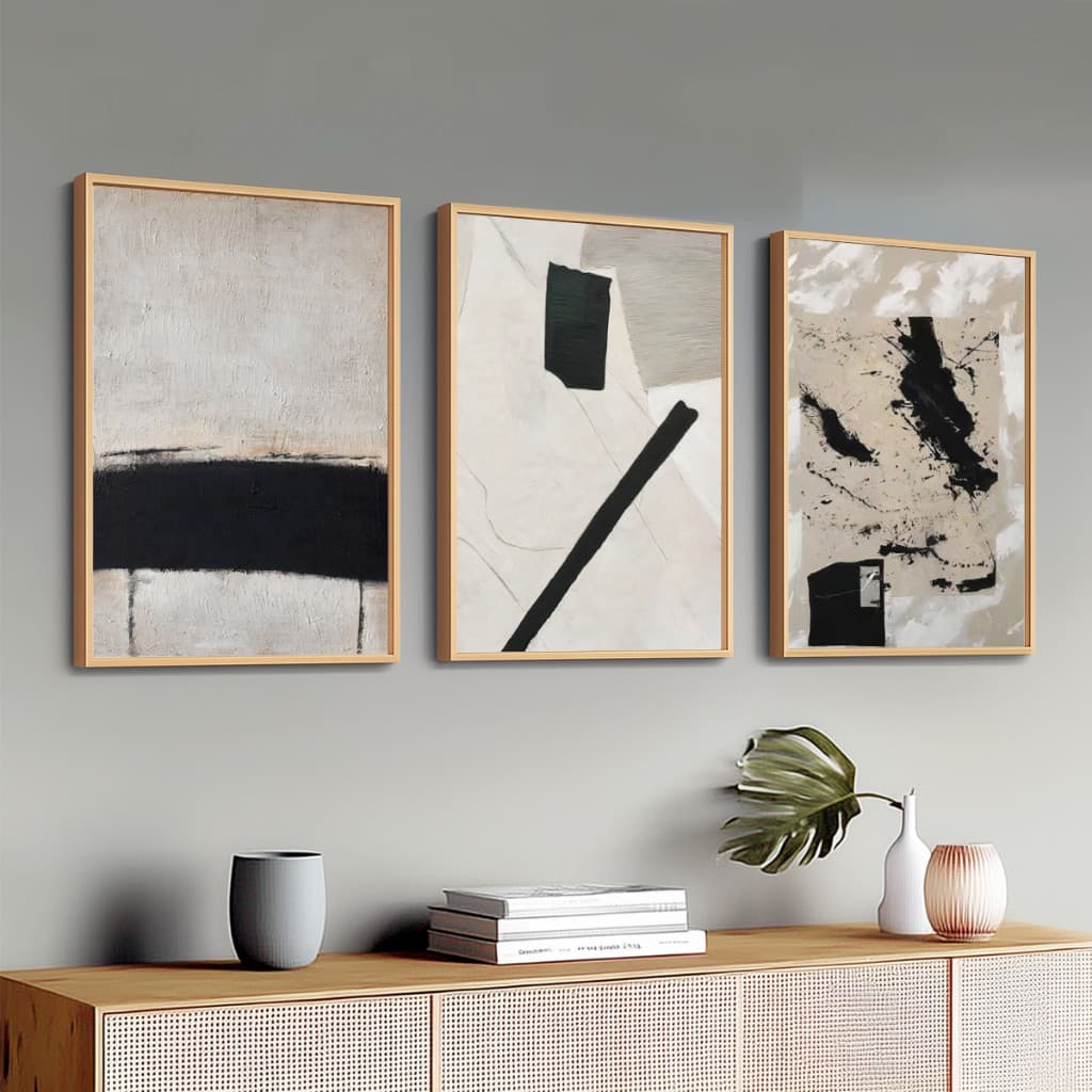 Conjunto 3 Quadros Decorativos Modernos Grande Sala Moldura 50X70 cm Arte Abstrata