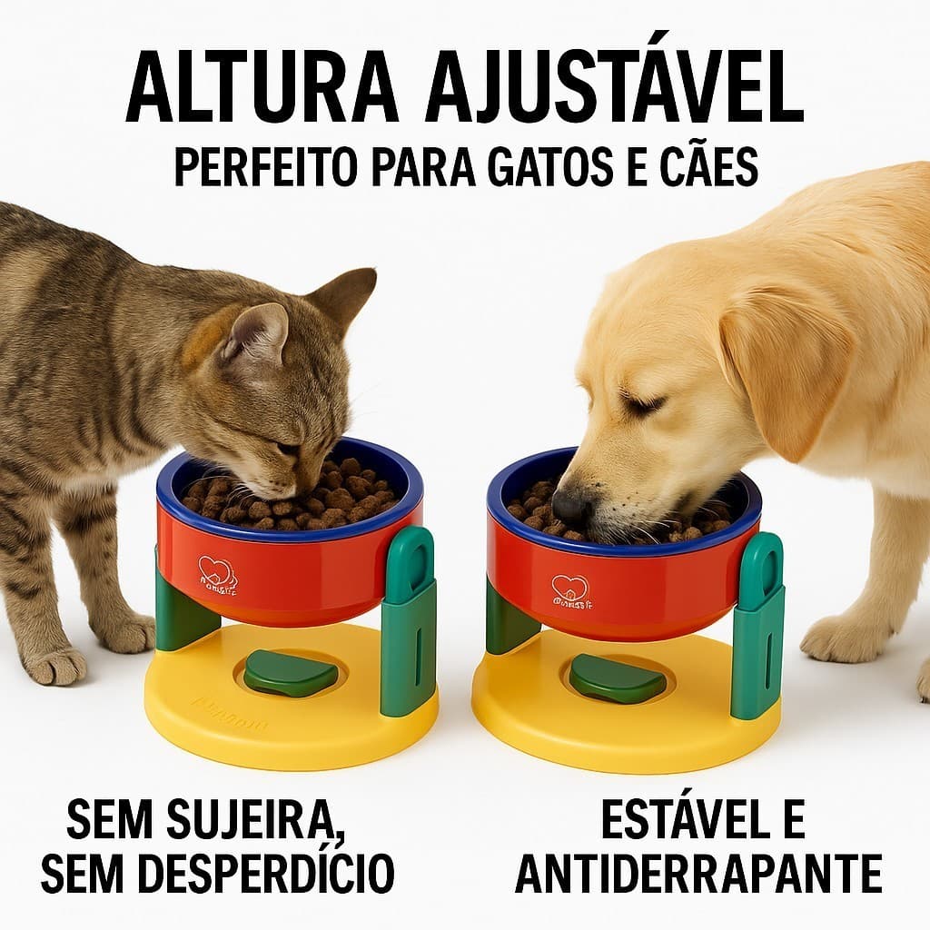 Pote Comedouro Cachorro Gato Tijela Com Ventosa e Regulagem de Altura