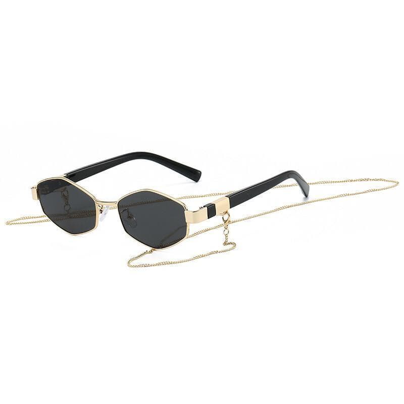 Óculos de Sol Femininos da Moda com Corrente, Óculos de Sol Poligonais para Mulheres, Óculos de Sol com Personalidade*--