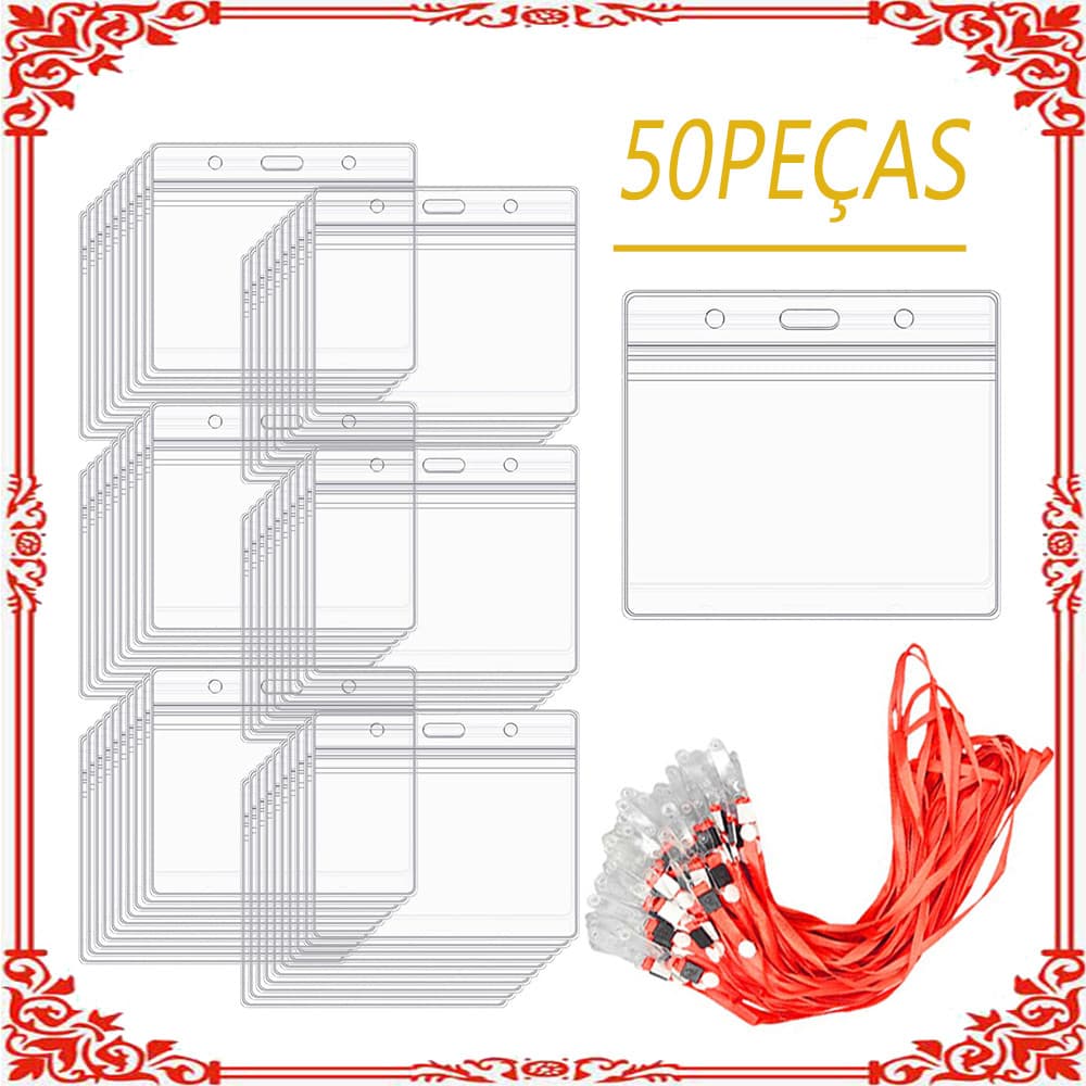 conjunto de 50 porta-crachás crachás de identificação com cordão vermelho