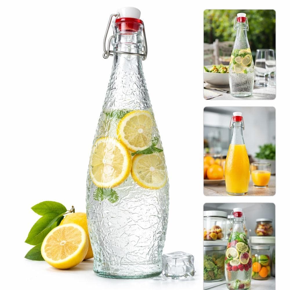 GARRAFA VIDRO 950ML TAMPA HERMETICA LICOREIRA WHISKY AGUA SUCO CACHACA VINHO SUQUEIRA VINTAGE DECORATIVA