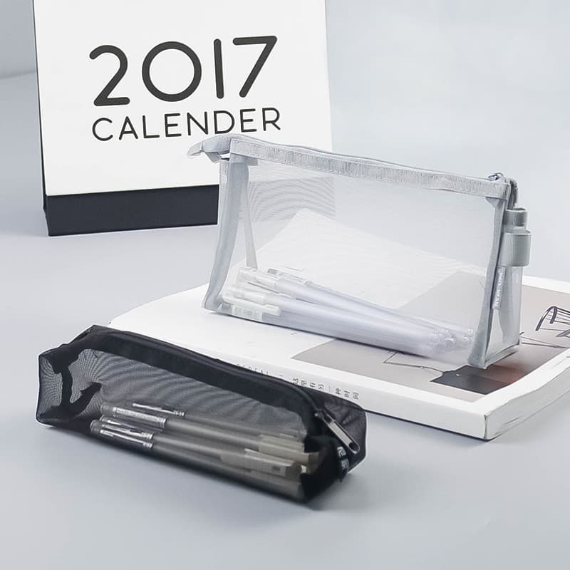 Frete grátis estilo simples Super grande capacidade malha de náilon transparente lápis caso exame papelaria saco lápis c