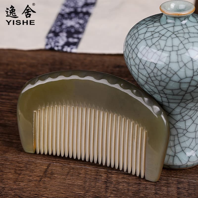 Natural autêntico engrossado Boutique chifre de iaque pente saco pente Anti-portátil portátil pequeno pente feminino