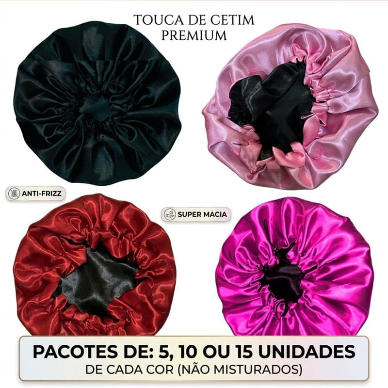 Kit 5/10/15 Unidades Touca de Cabelo Cetim Dupla Face - por Cor | Anti Frizz e Proteção Noturna