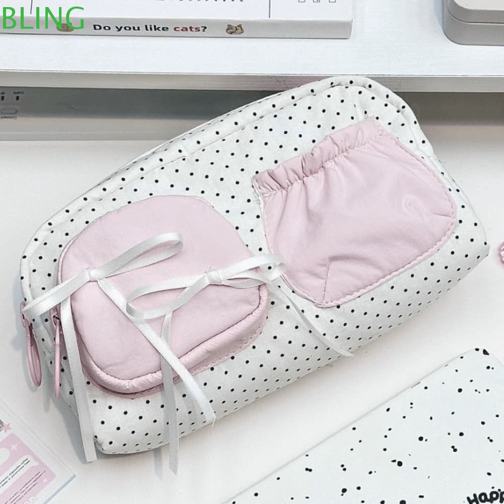 Bolsa De Caneta BLING , Lápis Rosa Com Laço Fofo , Estudante De Caixa De Papelaria Macia Portátil De Grande Capacidade