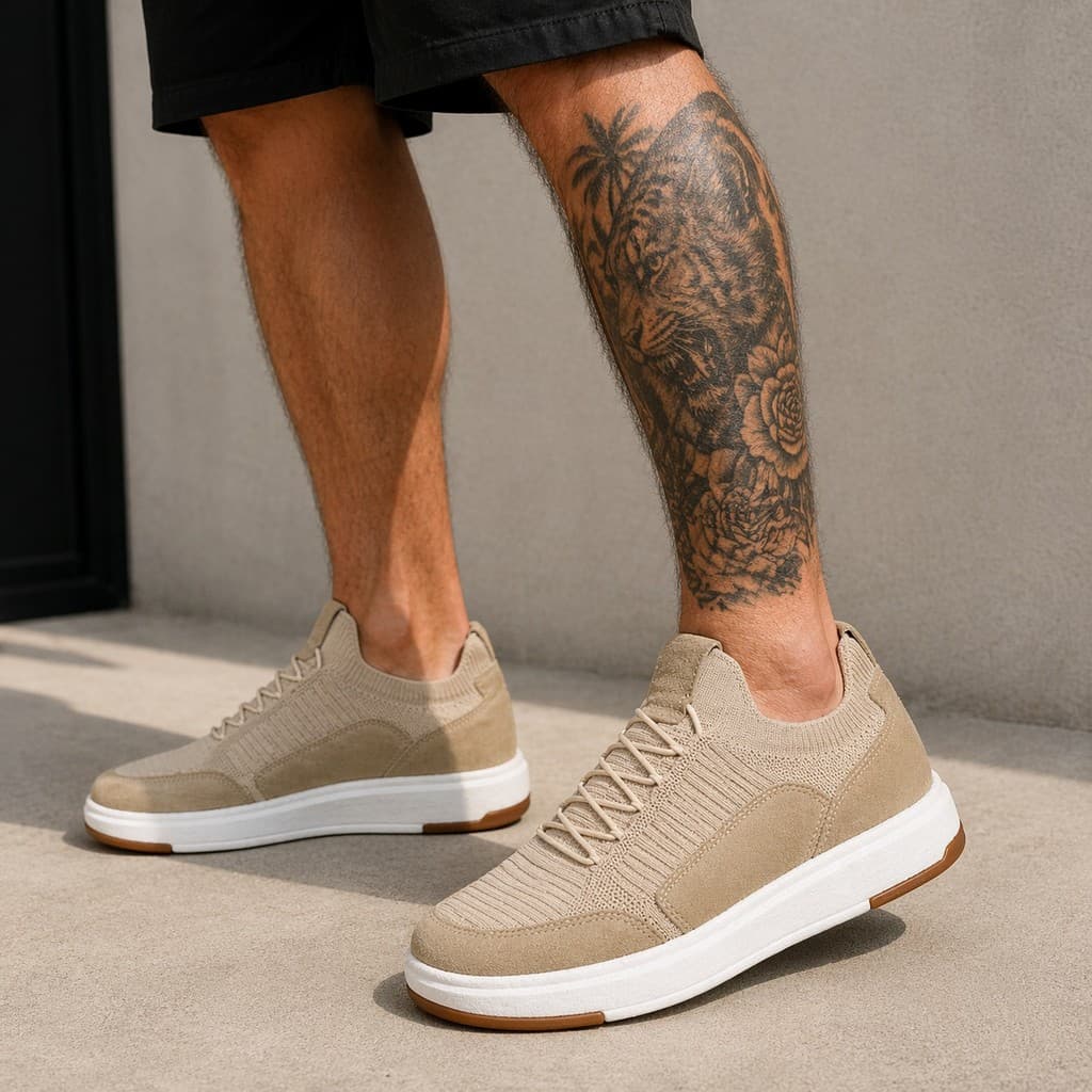 Sapatênis Masculino Malha Respirável Couro Macio Leve Flexível Solado Antiderrapante Casual Urbano