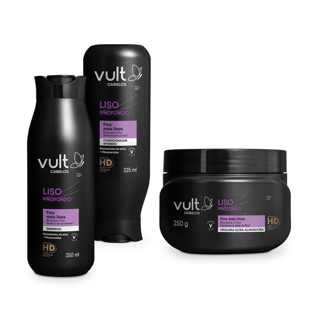 Combo Vult Cabelos Liso Profundo: Shampoo 350ml + Condicionador 325ml + Máscara Capilar 250g