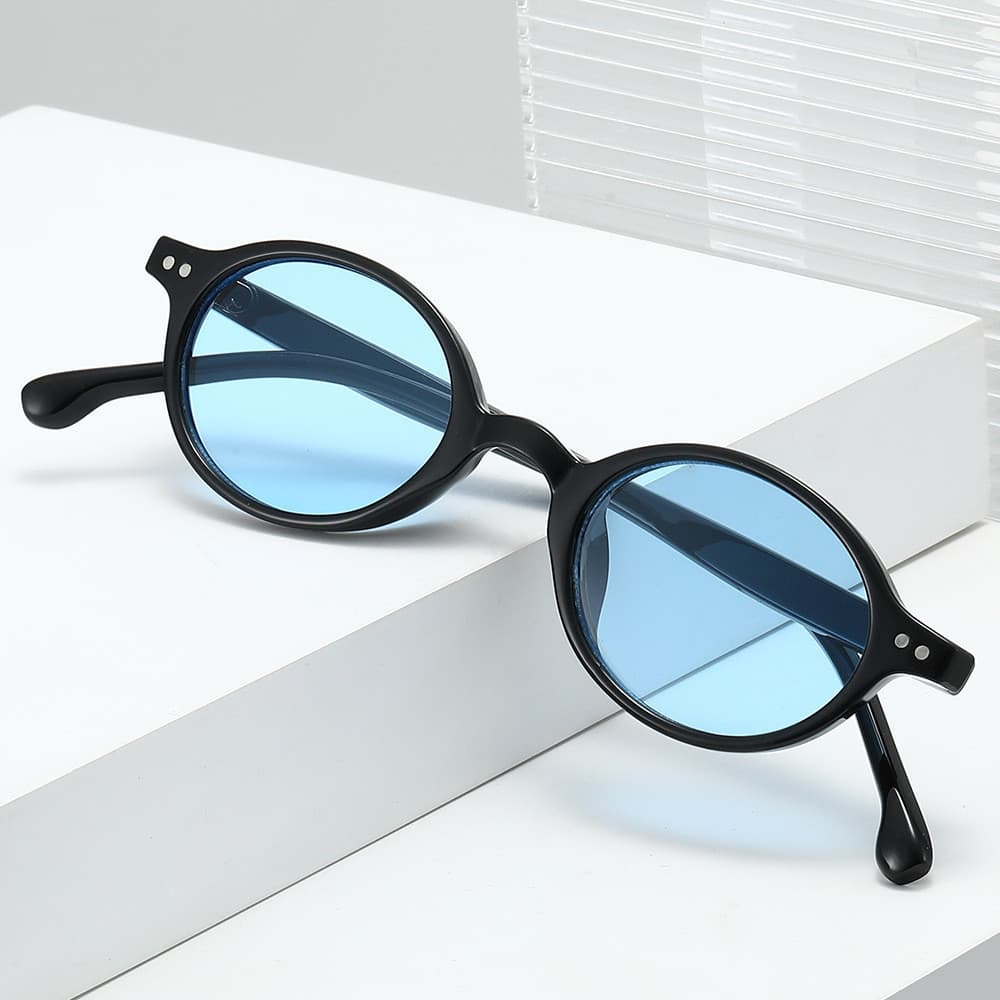 2 pares de óculos de sol ovais pequenos retrô, rebites de Designer, óculos de sol femininos com concha de tartaruga azul