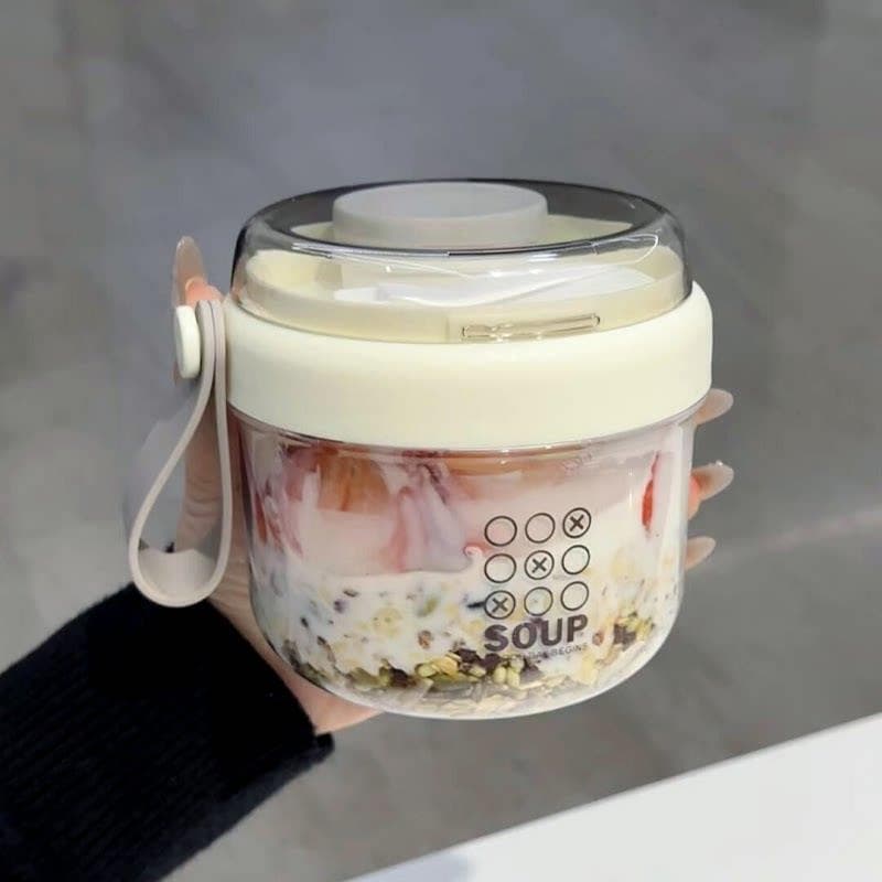 Copo de café da manhã para viagem com tampa colher trabalhador de escritório copo portátil iogurte frutas aveia copo caf