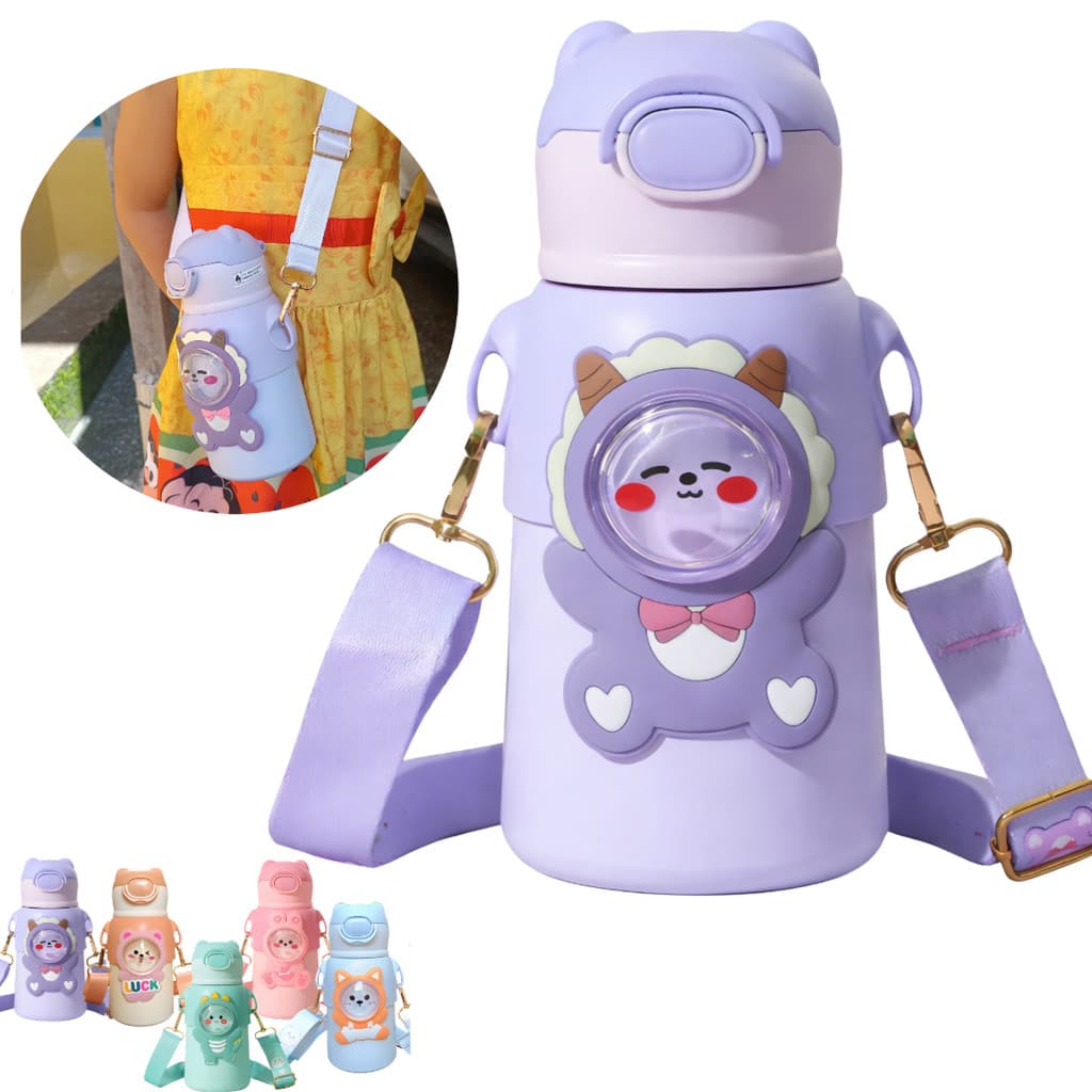 Garrafinha Térmica Infantil Aço Inox 520ml Escolar Squeeze Com Canudo Silicone
