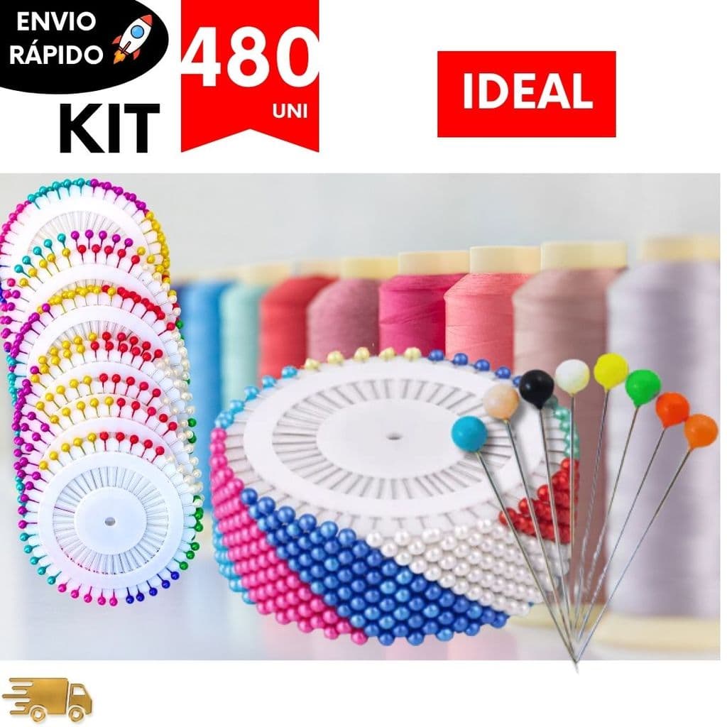 Kit de Alfinetes Cabeça Colorida Costura Artesanato Com Estojo Organizador Patchwork Multiuso 200 Unidades Linha Premium