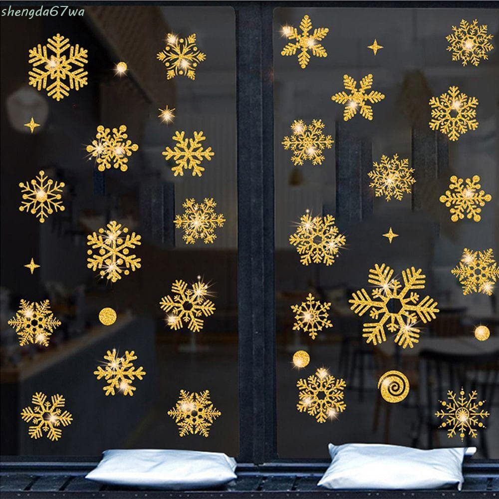 Shenda Adesivo Estático Efeito de Glitter Floco de Neve Decoração DIY de Natal Estática para Quarto Infantil KOA9