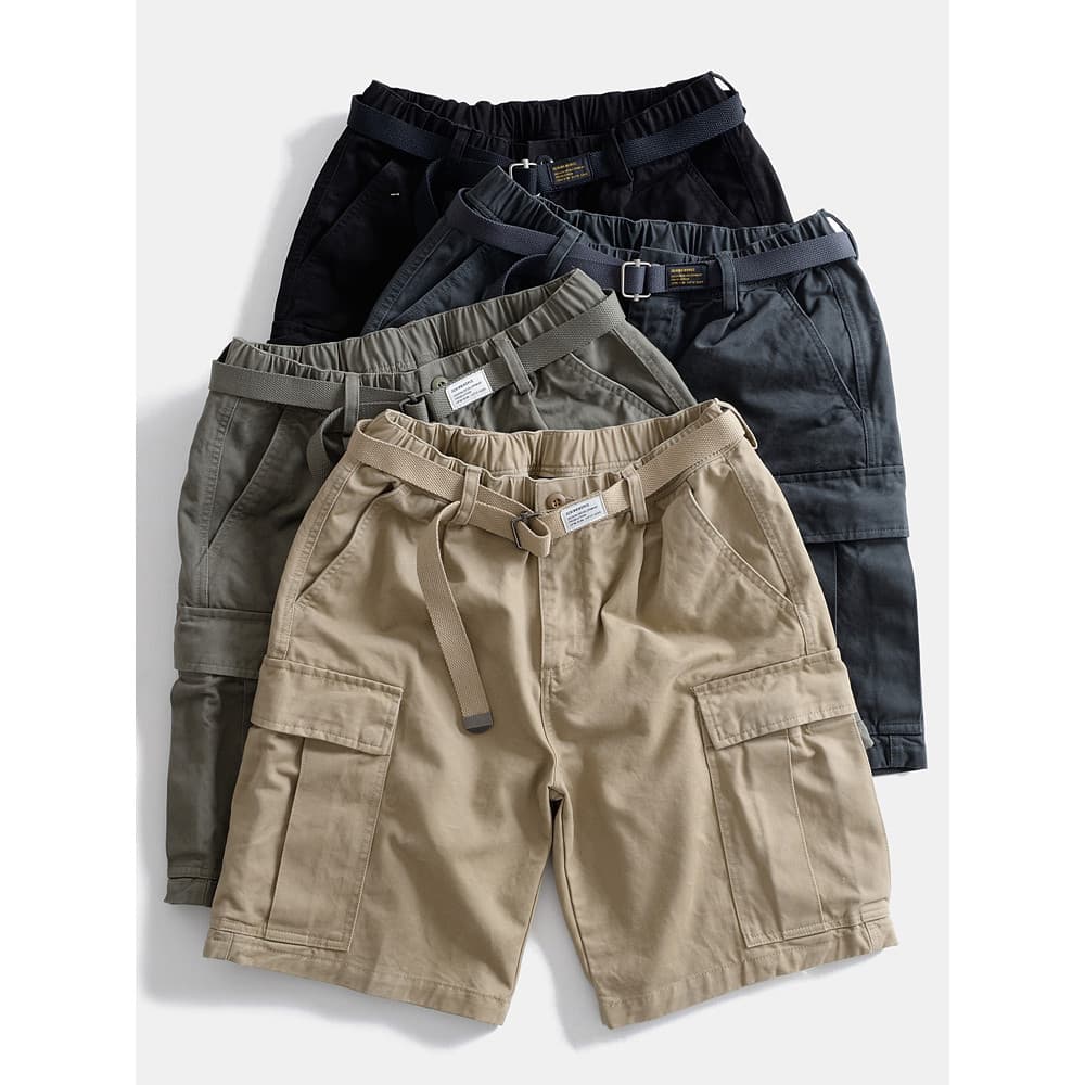Pesado americano Retro puro algodão reto macacão Shorts Multi-bolso calças verão calças médias soltas calças casuais de