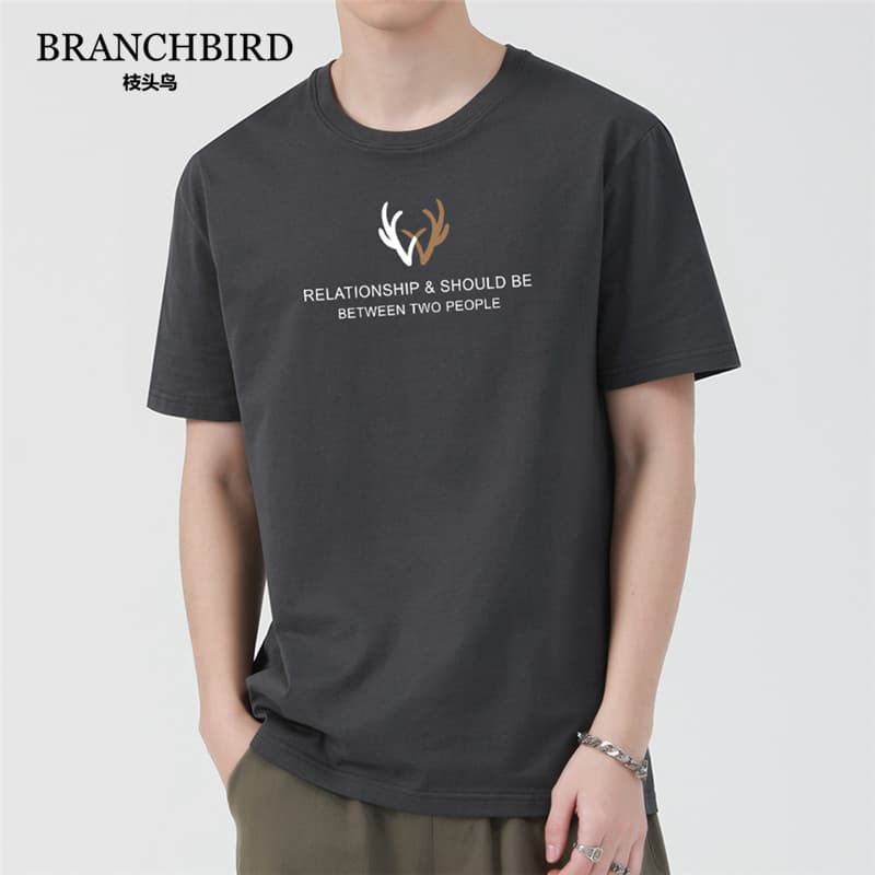 Camiseta masculina de manga curta em torno do pescoço puro algodão verão estilo fino solto tamanho grande estudante All-