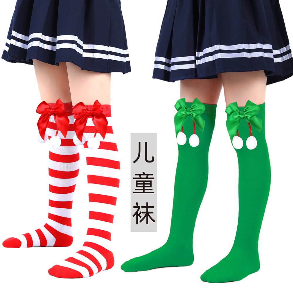 Crianças meias de natal outono inverno novo estilo meninas meias bonito arco bola de pele natal