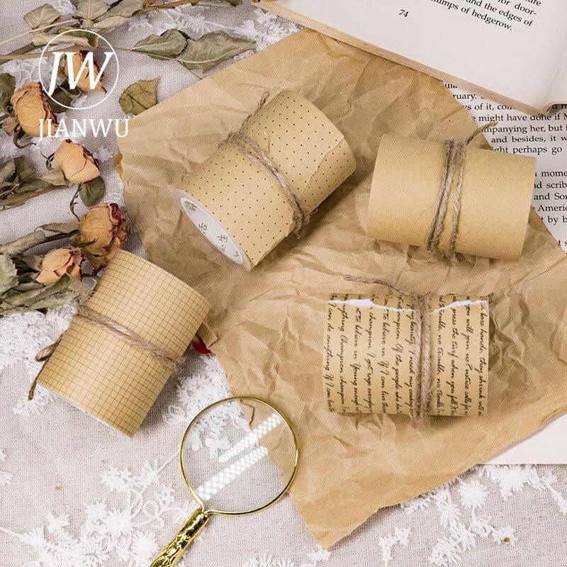 JIANWU Fita De Papel Kraft De 6cm X 300cm Retrô/Inglês/Versão Kawaii/Material Escolar