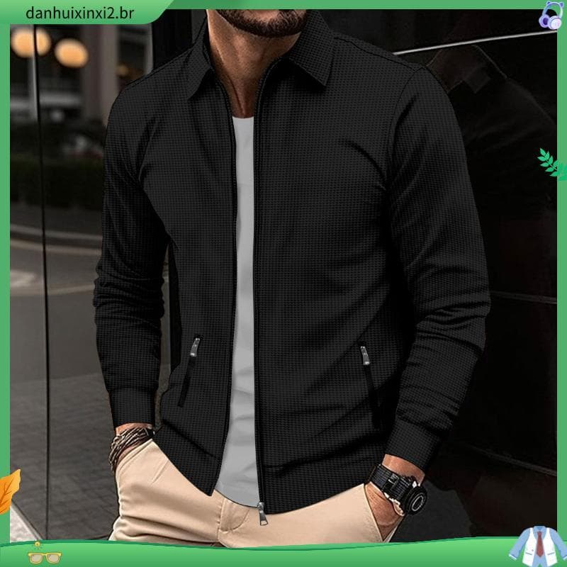 Coleira De Beisebol Casual Masculino Jacket , Spring Casaco Com Zíper De Cor Sólida De Queda