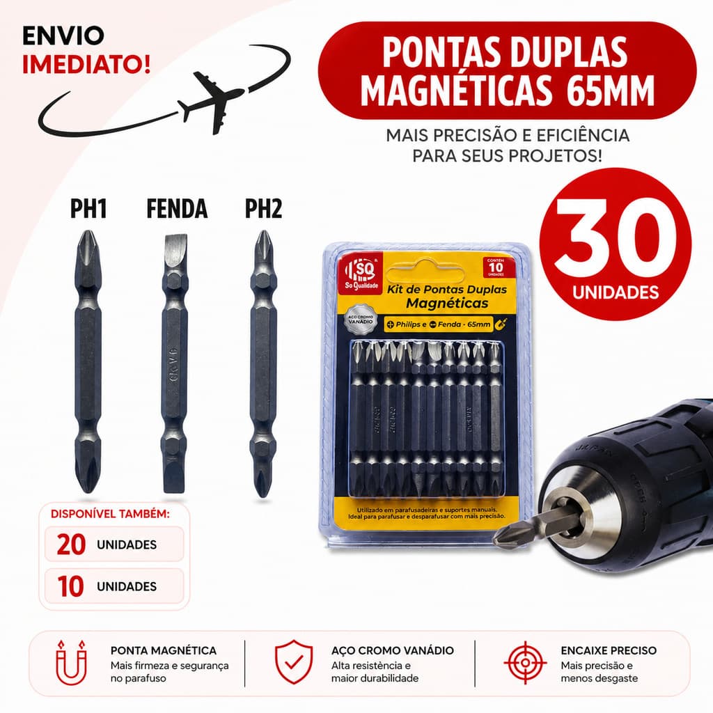 Ponteira Parafusadeira Magnética 30 Peças Ponta Dupla Resistente * Envio Imediato *