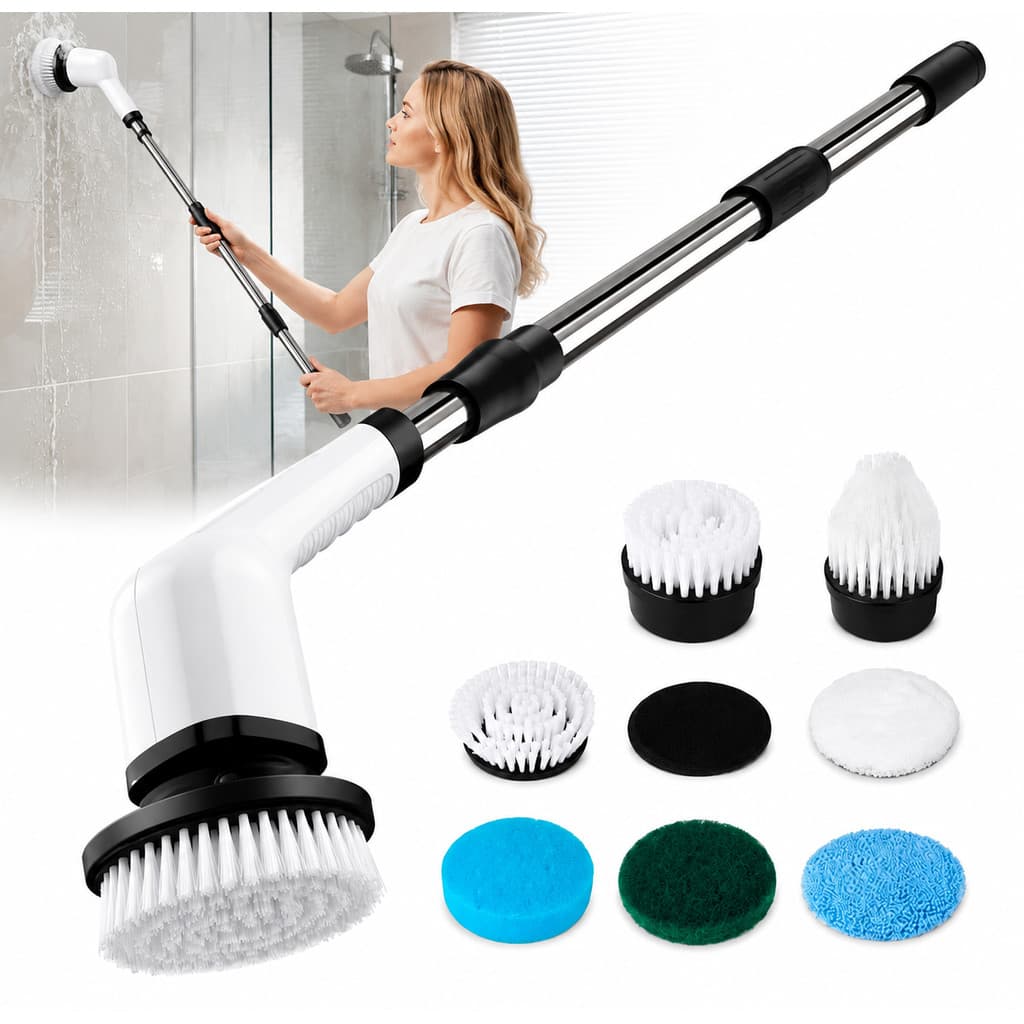 Escova de Limpeza Elétrica Rotativa Multiuso Cabo Extensível 2 Velocidades Bateria 2000mAh Bivolt