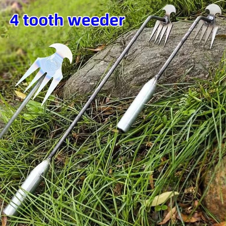 Rastelo de 4 Dentes para Remoção de Ervas Daninhas, Ferramenta de Jardinagem de Dupla Função 6589