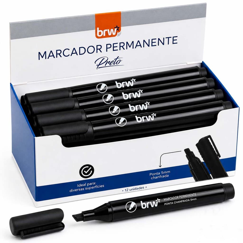 Pincel Atômico Brw Marcador Permanente Preto 5mm 12 Unidades