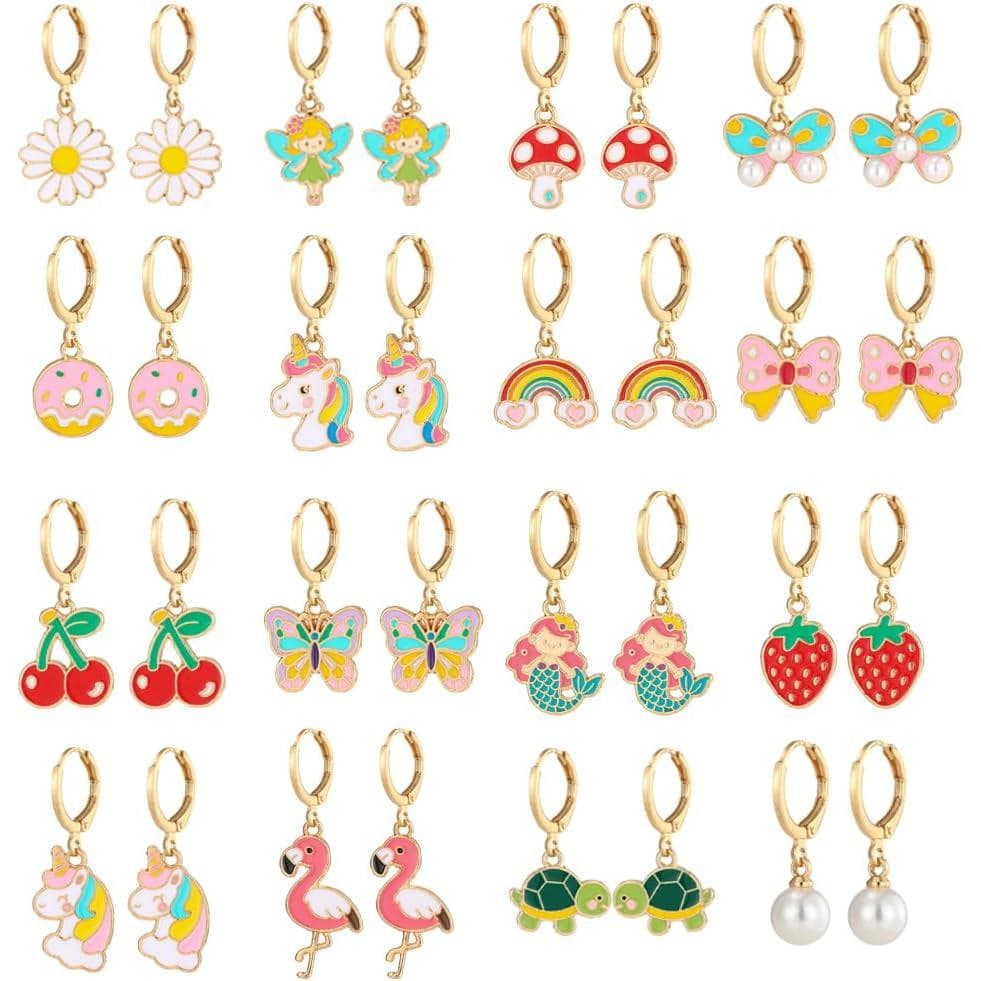 16 Pares de Brincos Hipoalergênicos para Meninas, Adolescentes e Crianças, Brincos de Argola Pequenos com Motivos de Flo