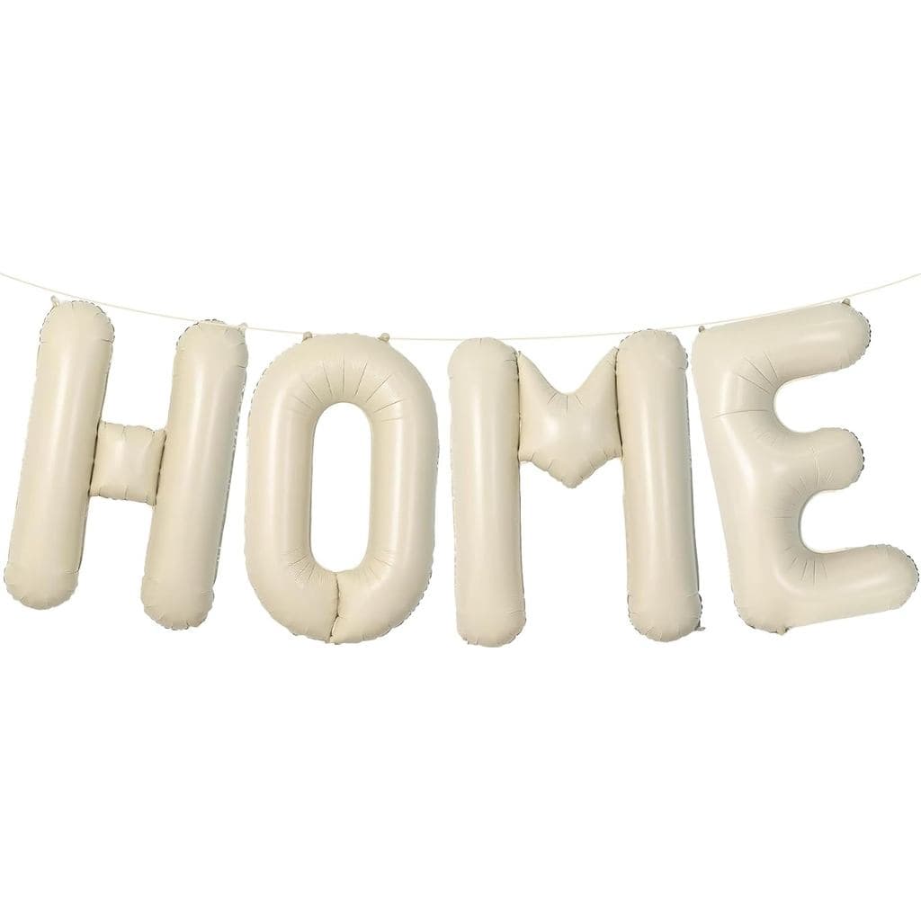 Faixa de Balões "HOME" Branco Creme de 40 Polegadas – Balões de Letras Grandes em Mylar Cor Marfim para Inauguração de C