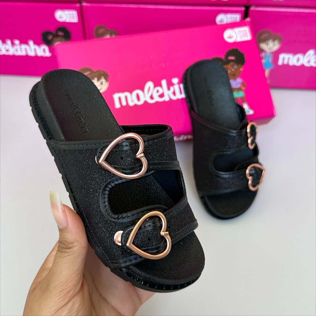Sandália de Menina Molekinha Papete Birken Flat Rasteirinha de Brilho Infantil
